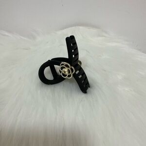 Black Hair Clip with Gold Flower Accent